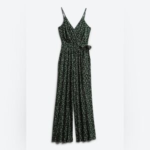 Kaileigh Jumpsuit Womens Plus Green Floral Strappy Tie Waist